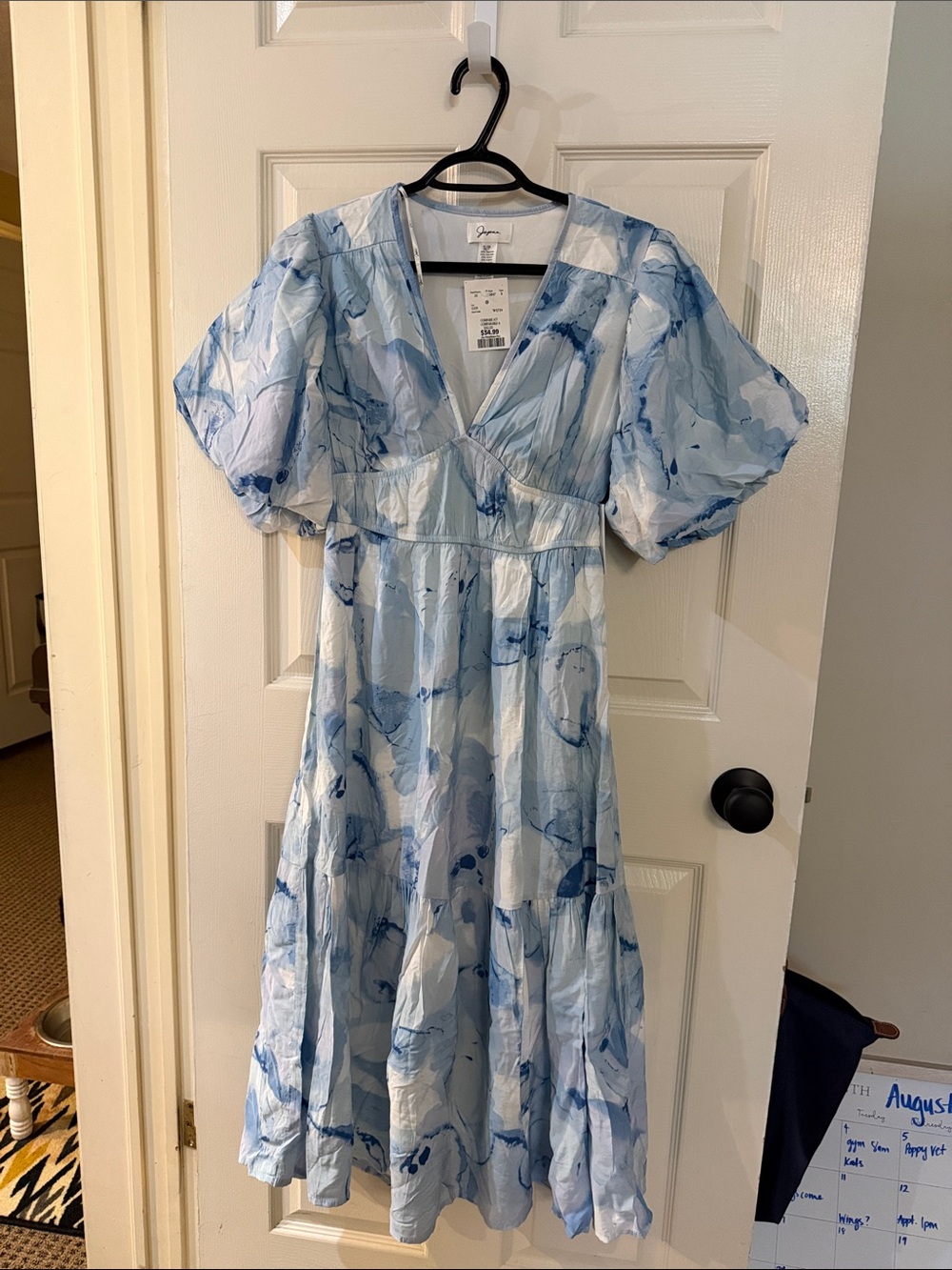 Blue Marble V-Neck Midi Dress